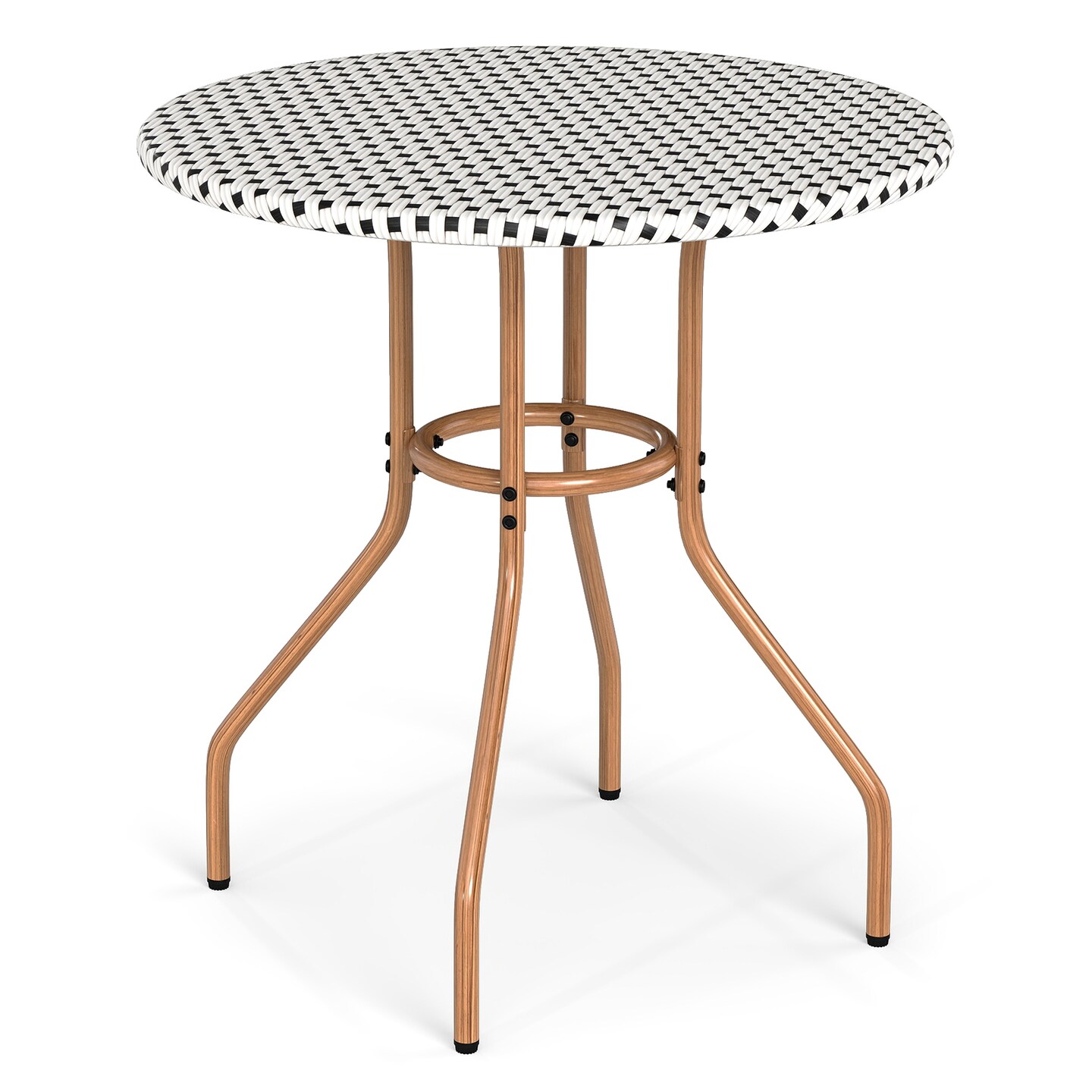 Round Patio Bistro Table for Two, Hand-Woven PE Rattan with Sturdy Metal Frame for Outdoor Use