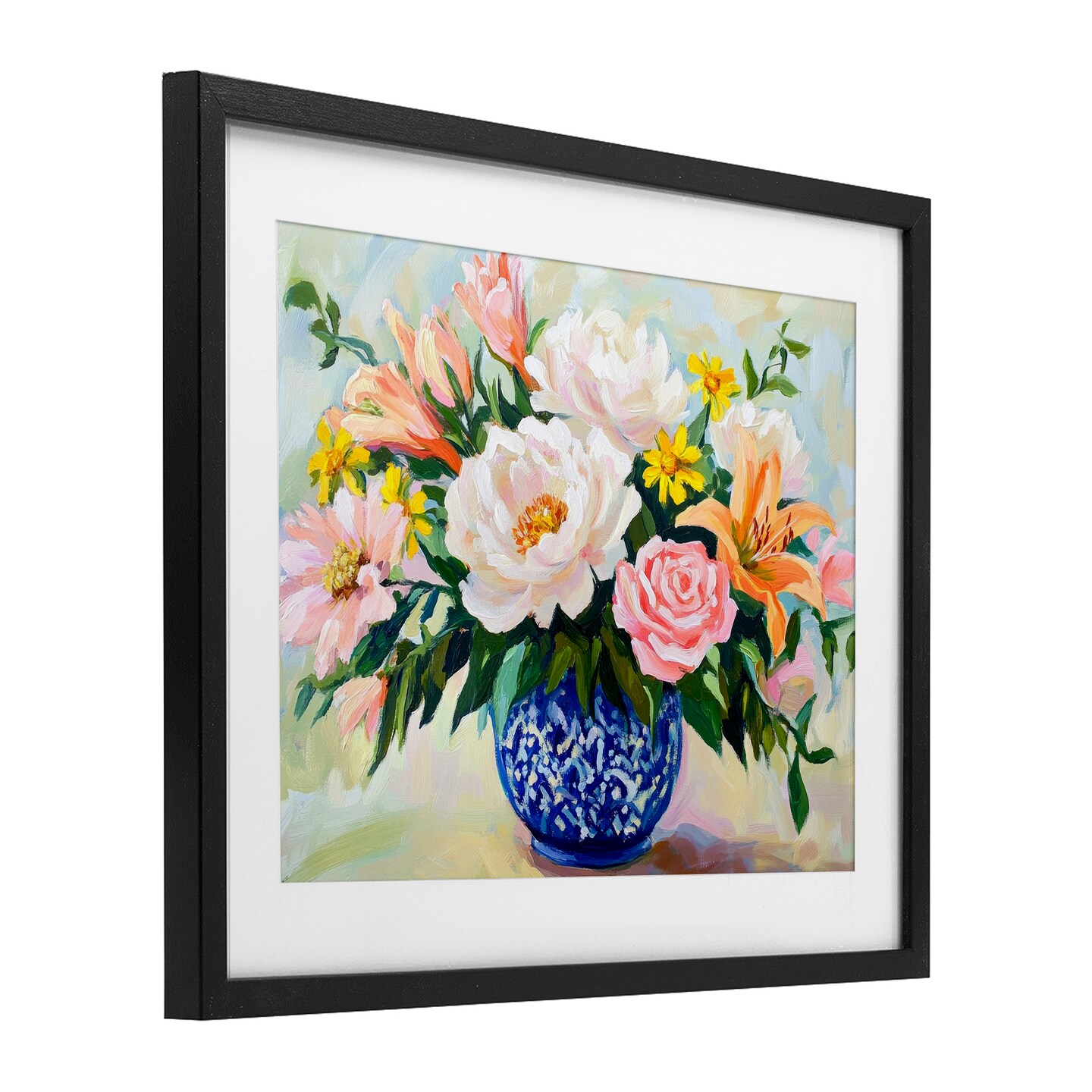 Stupell Industries Indigo Chinoiserie with Assorted Flowers Framed Print Under Glass, design by Petal Prints Design