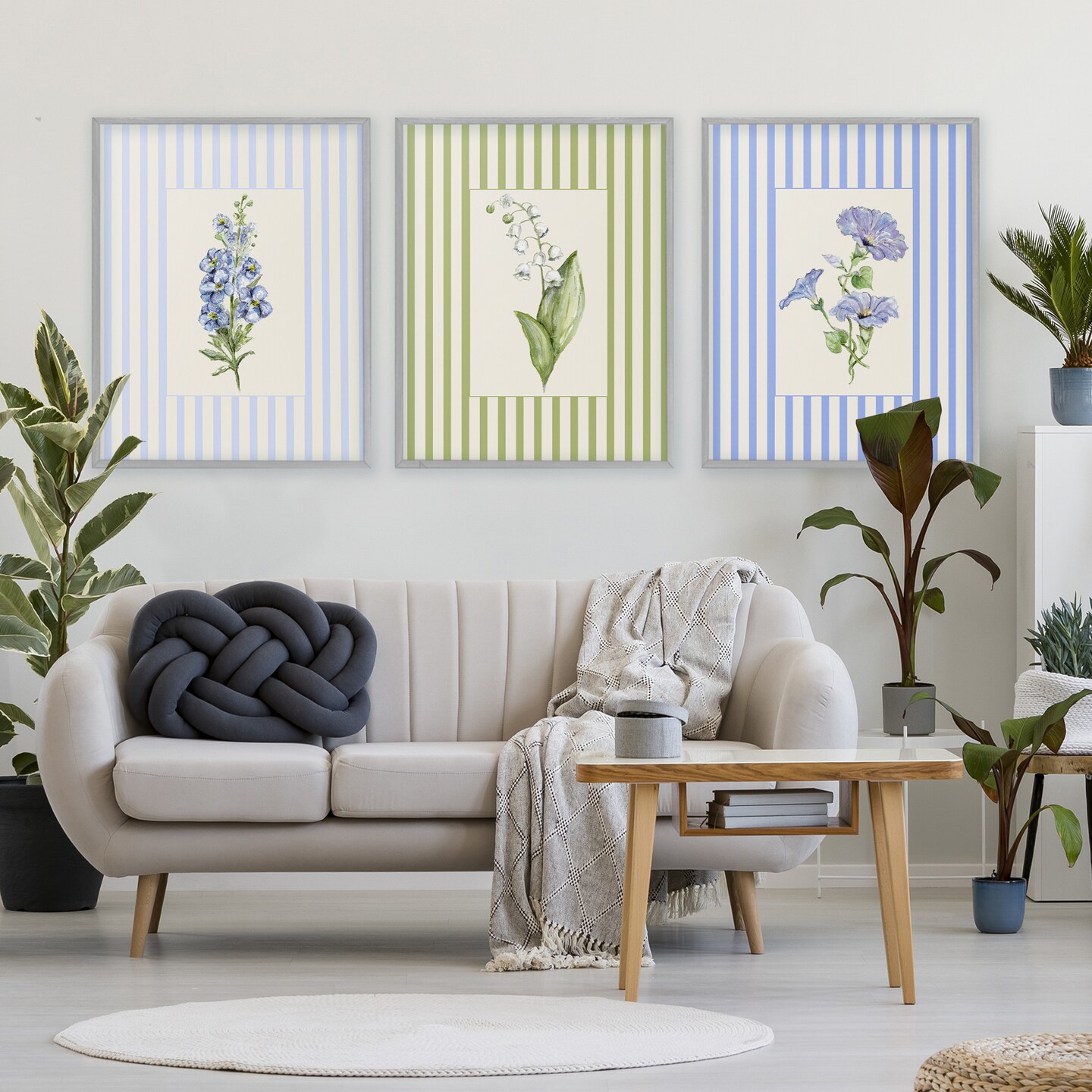 Stupell Industries Soft Stripe Cottage Blooms 3pc Framed Giclee Set, design by Lisa Wehmeyer