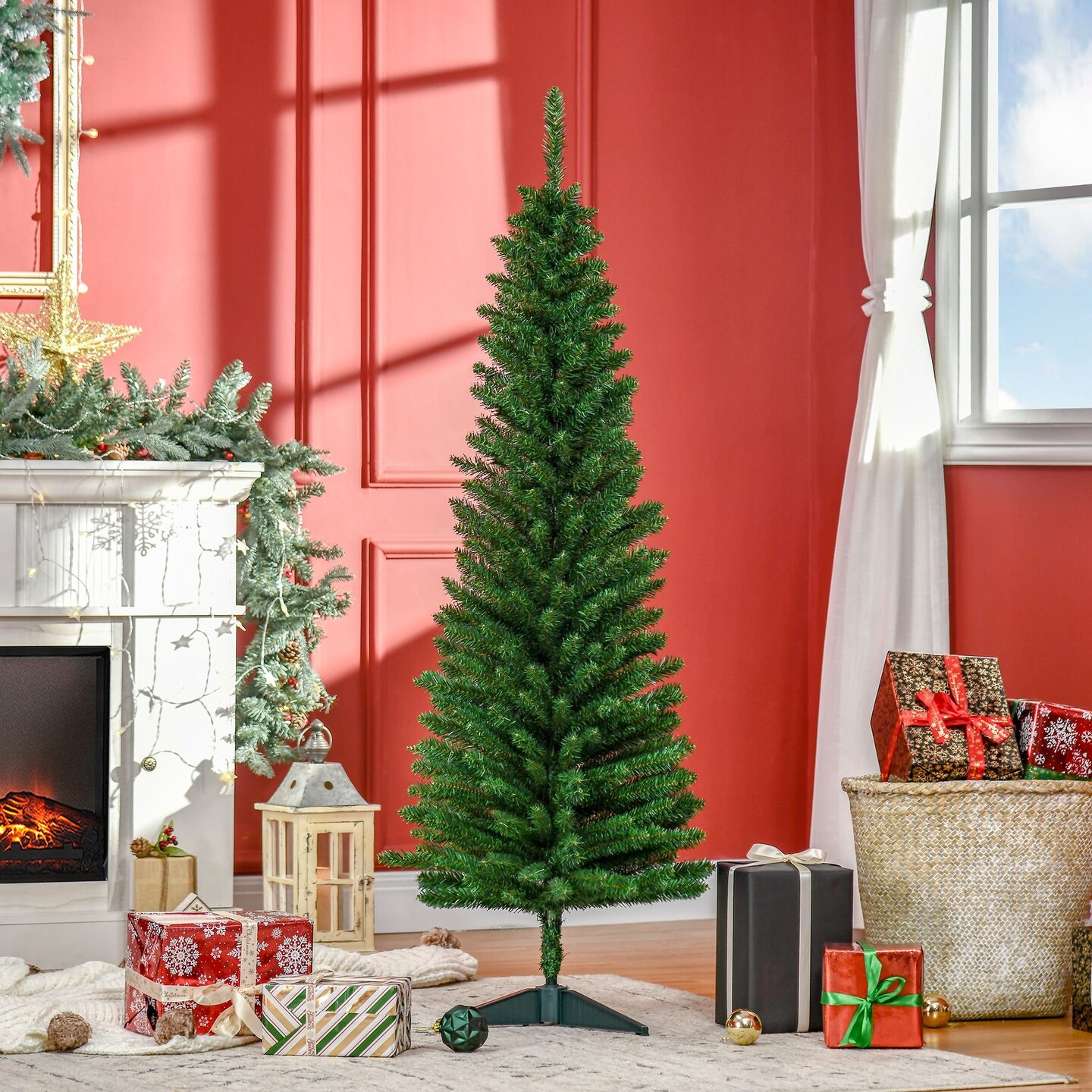 Edge Collections - 5' - Green - Slim Artificial Christmas Tree for Easy Holiday Decor - 1 Piece