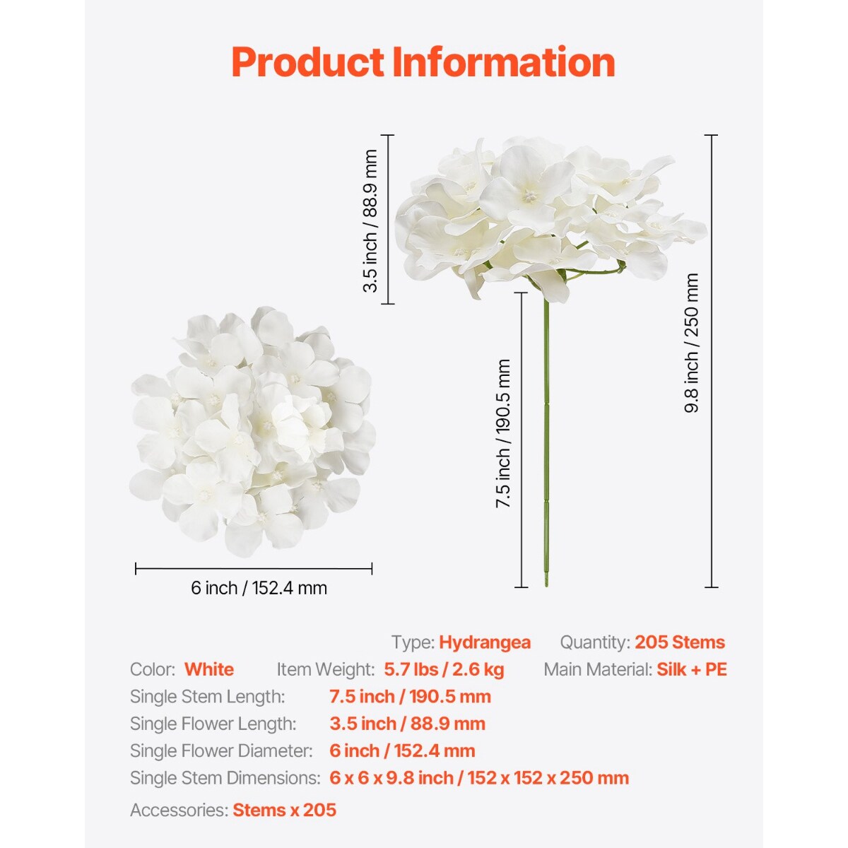 Artificial White Hydrangea Flowers Real Looking Silk Faux Blooms for Wedding Decor