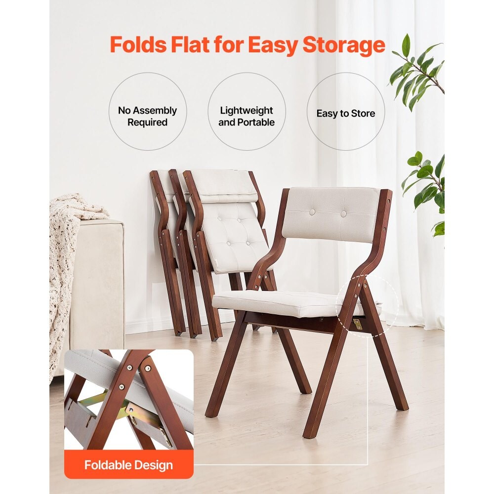 Wooden Folding Chairs with Cushion Portable Foldable Padded Dining Chairs for Kitchen