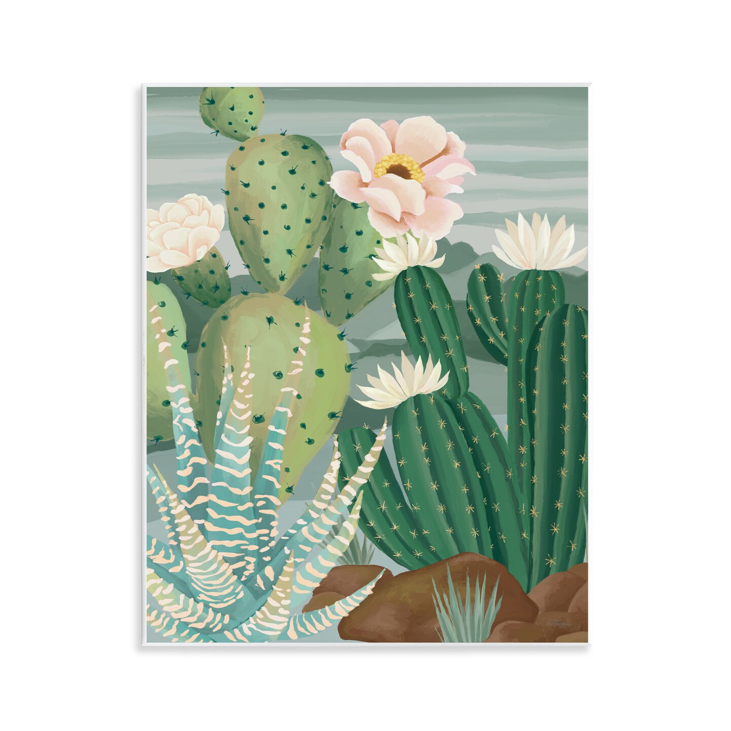 Stupell Industries Green and Bloom Cacti Wall Plaque, design by Cat Thurman Designs