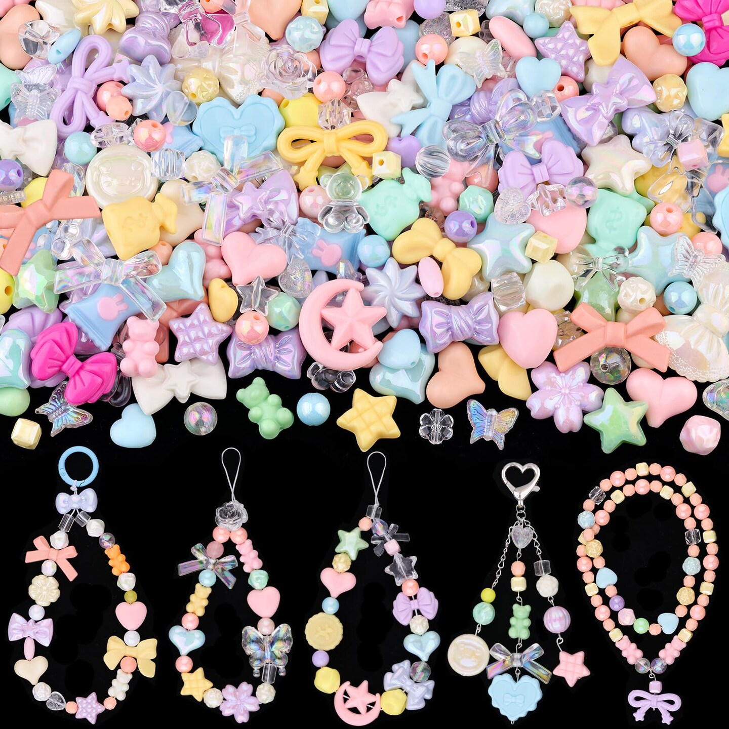 TINKRSTUFF Assorted 170-230PCS Macaroon Color Acrylic Beads For Bracelet Making, Bow Butterfly Candy GummyBear Aesthetic Bracelet Charms,Cute Beads For Jewelry Making DIY Necklace Keychain Phone Charm
