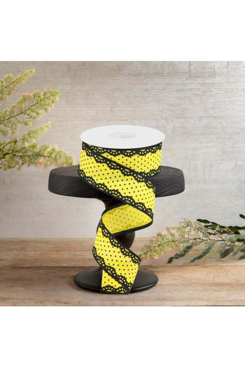 1.5&#x22; Swiss Dots Lace Edge Ribbon: Yellow (10 Yards)