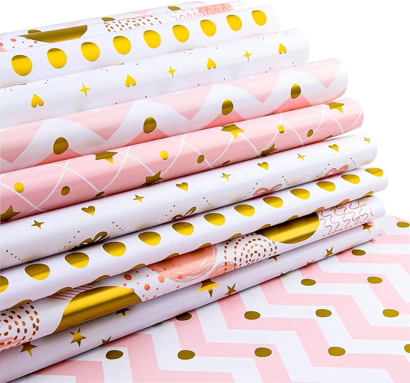 6 Sheets Gold and Pink Birthday Gift Wrapping Paper, Gold Pink Gift Wrap Paper for Wedding