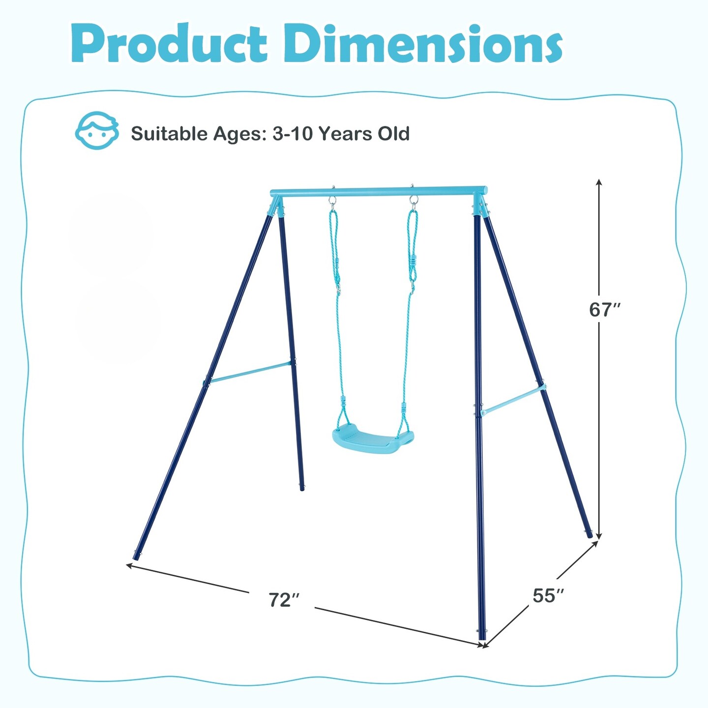 Adjustable Metal Swing Set with Stand and Seat Height 14-28 inches for Kids