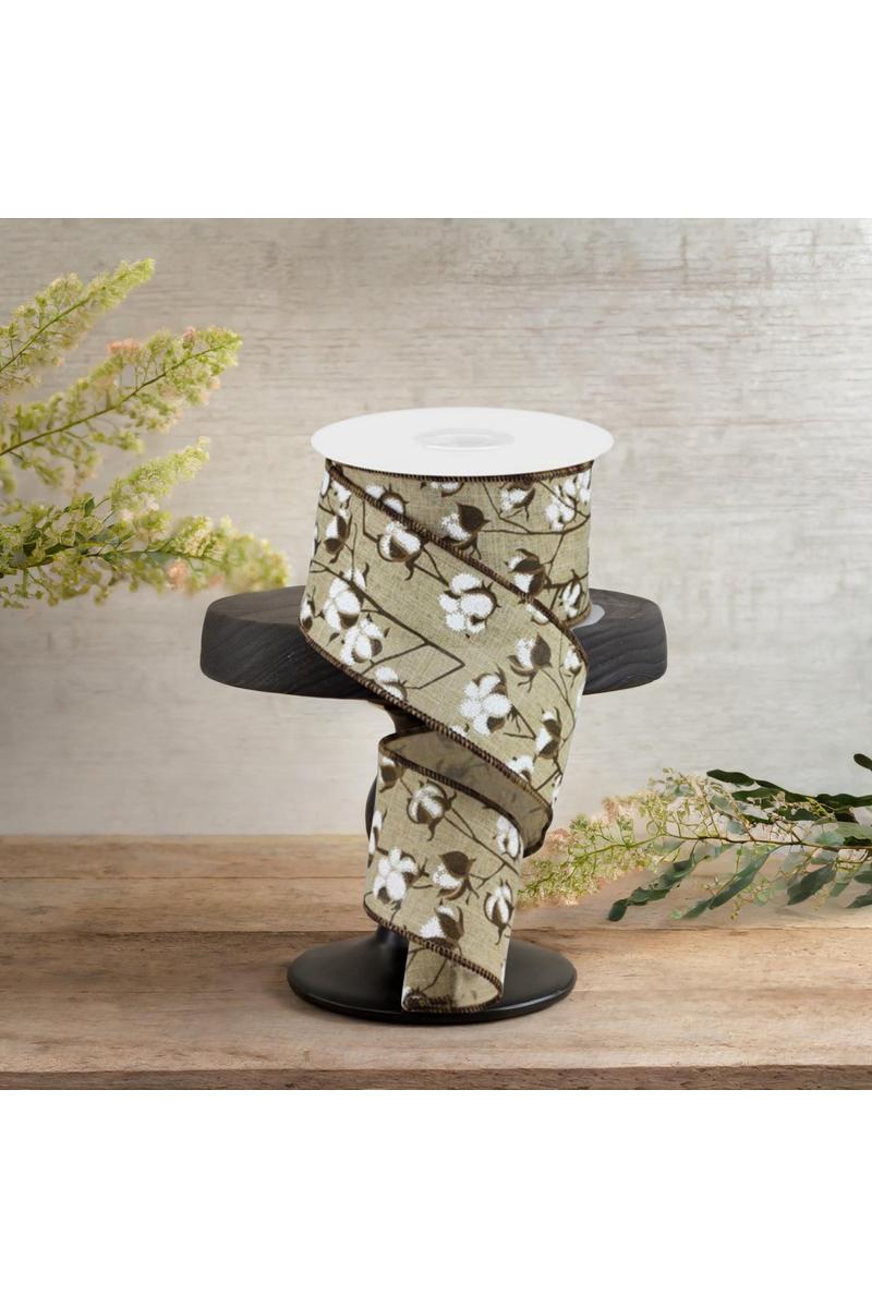 2.5&#x22; Cotton Pod Ribbon: Natural Beige &#x26; White (10 Yards)
