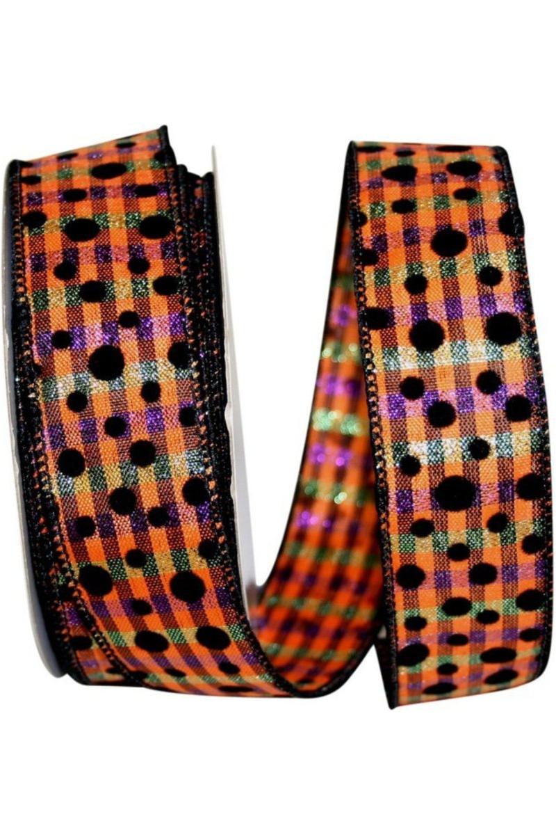 1.5&#x22; Halloween Felt Dots Ribbon: Orange/Purple (20 Yards)