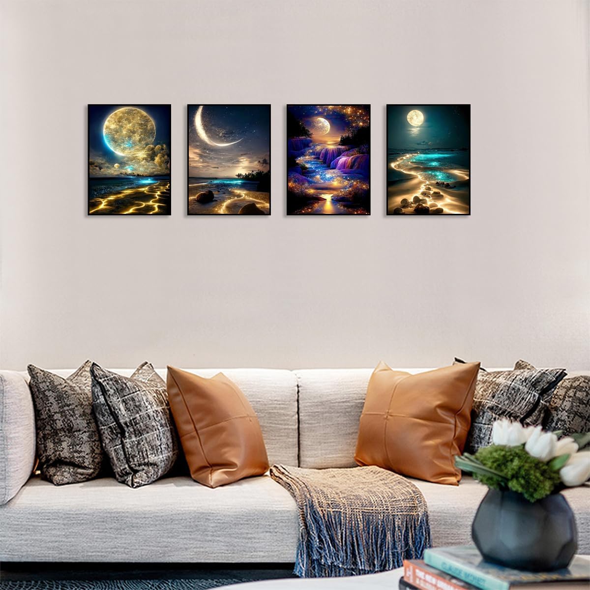 Moon Diamond Painting Kits for Adults, 5D Diamond Art Kits for Beginners, DIY Diamond Arts and Crafts for Living Room, Diamond dots Kits Kids Room 4 PCS Wall Art