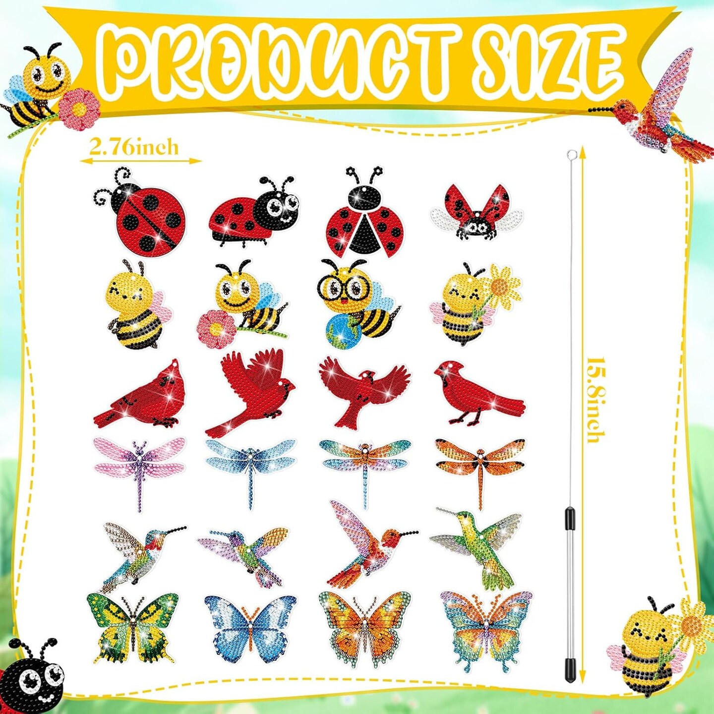 24 Pcs Butterfly Diamond Art Swaying in The Wind 5D DIY Adult Diamond Art Kits High Flexibility Art Plant Stakes Decorative Garden Stakes Craft for Indoor Outdoor Yard Decor 6 Style