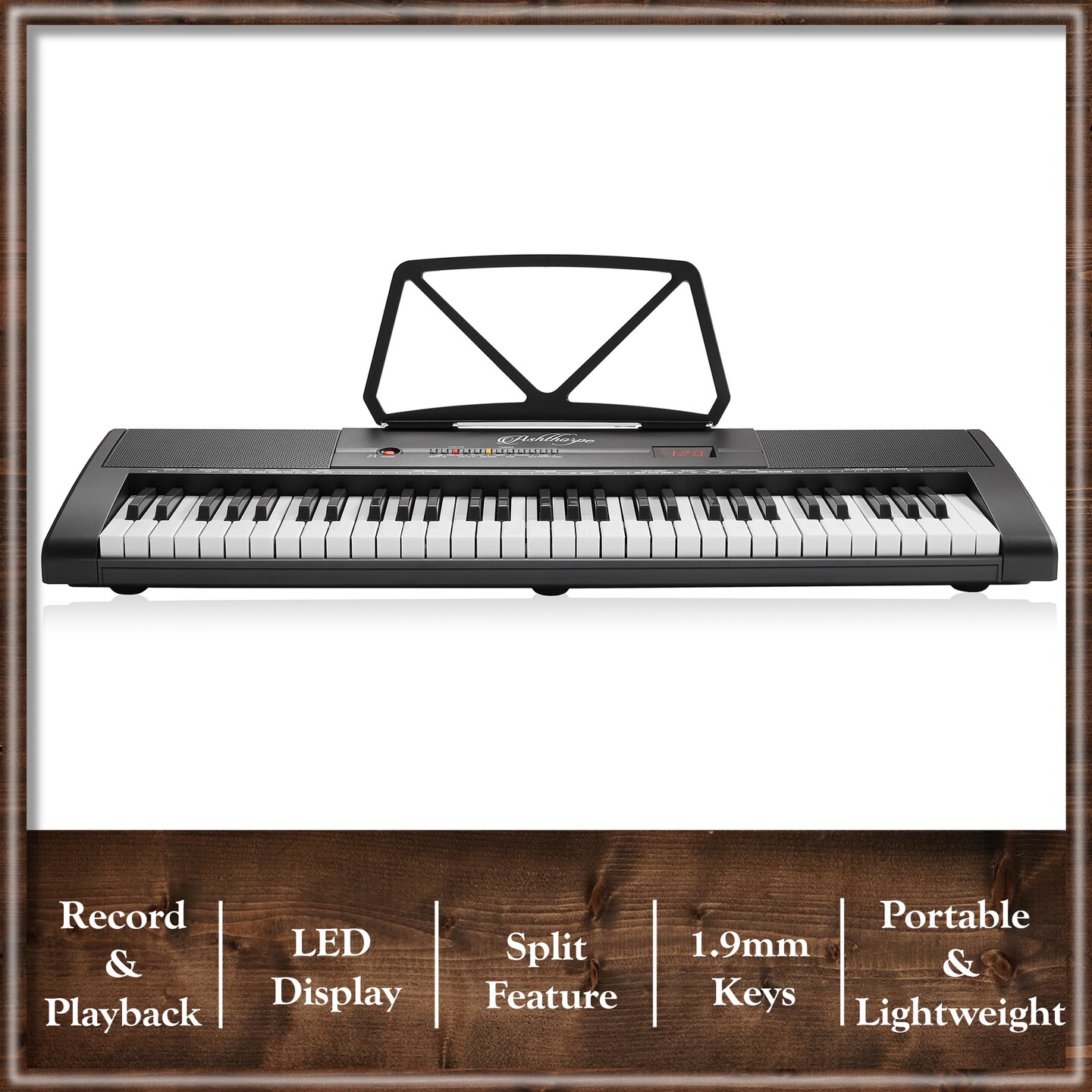 Ashthorpe 61-Key Digital Keyboard Piano, Portable Electronic Piano Keyboard Kit with Headphones, Microphone, and Keynote Stickers