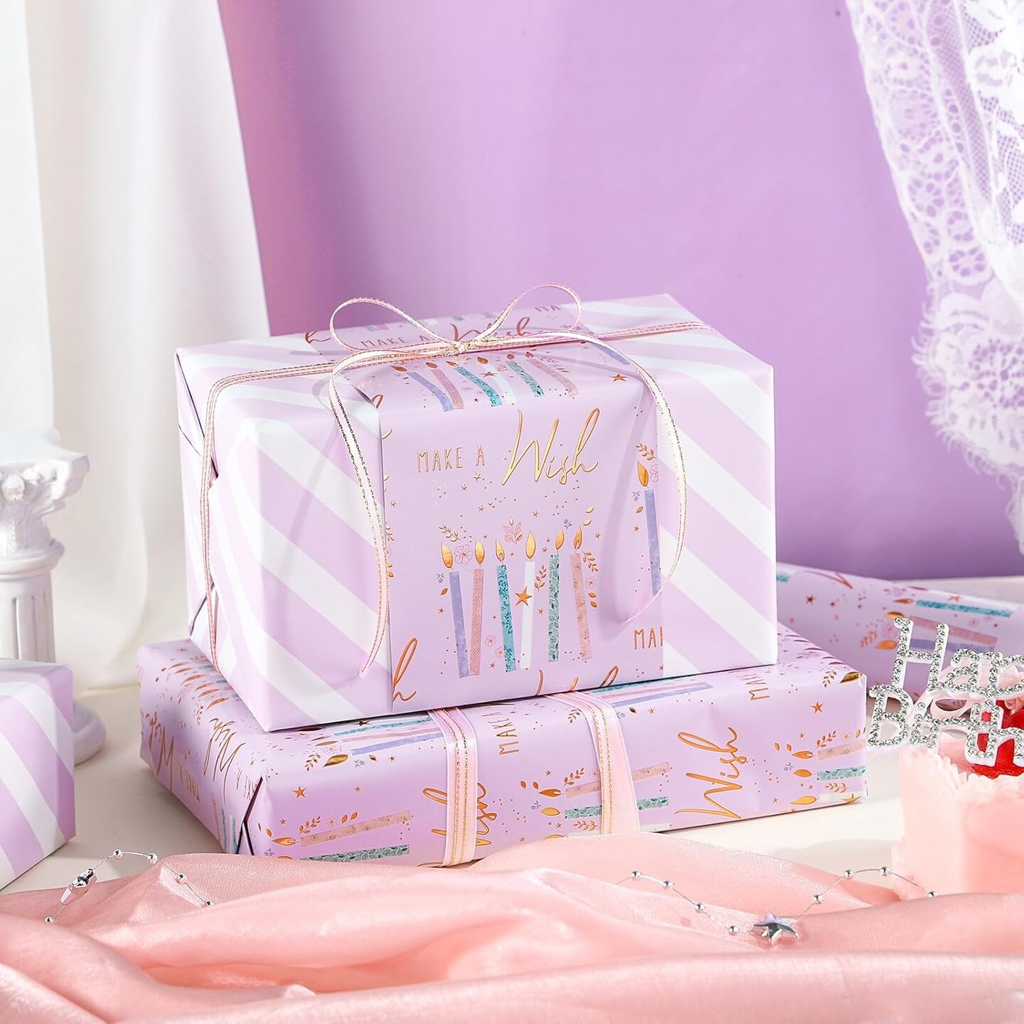 Reversible Birthday Wrapping Paper Roll 17 inches x 32.8 Feet