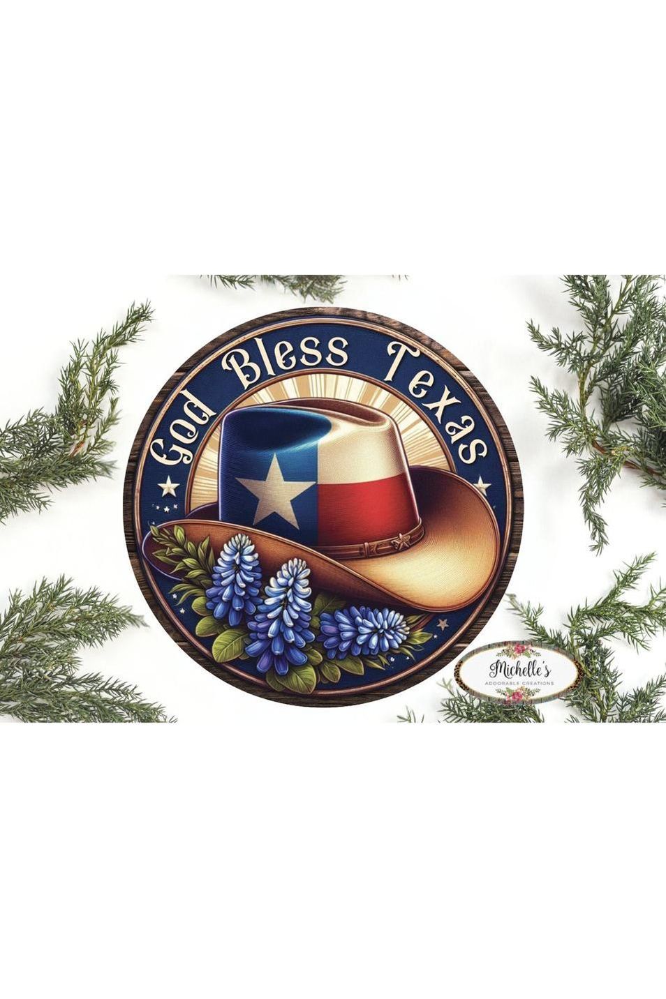 God Bless Texas Bluebonnet Cowboy Hat Sign