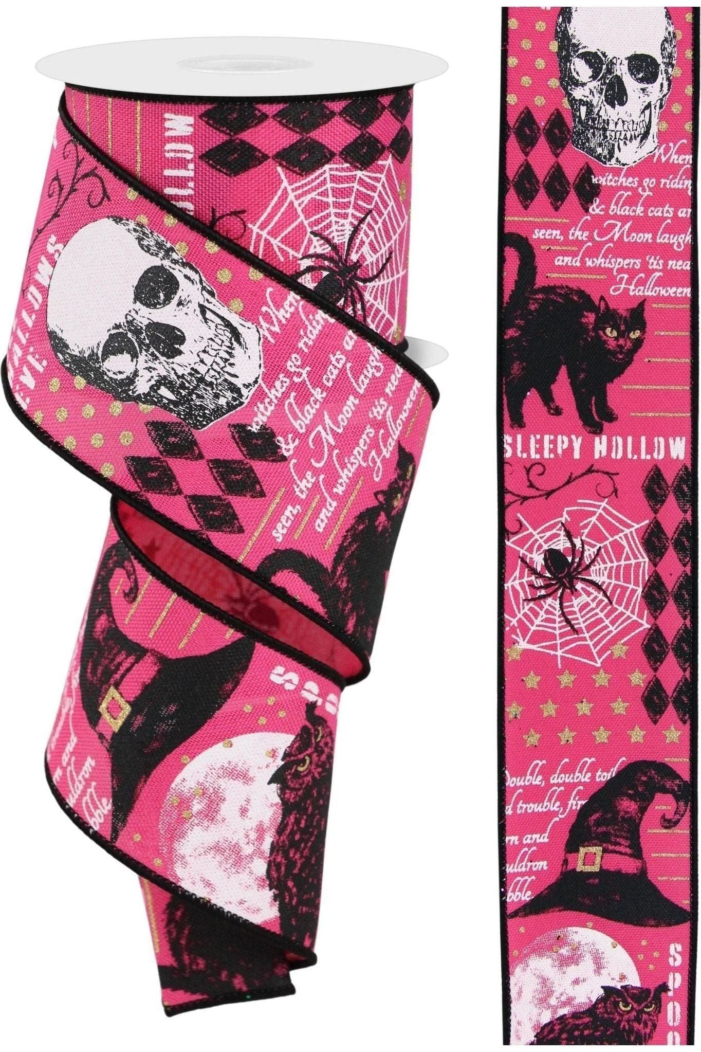 2.5&#x22; Vintage Halloween Ribbon: Pink (10 Yards)