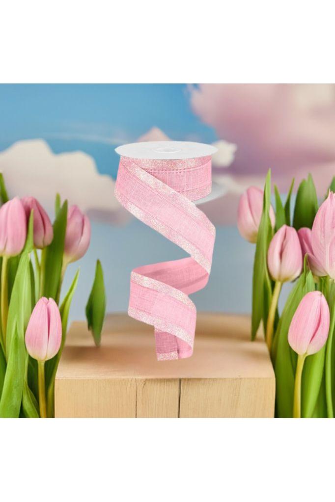 1.5&#x22; Canvas On Satin Glitter Ribbon: Light Pink (10 Yards)