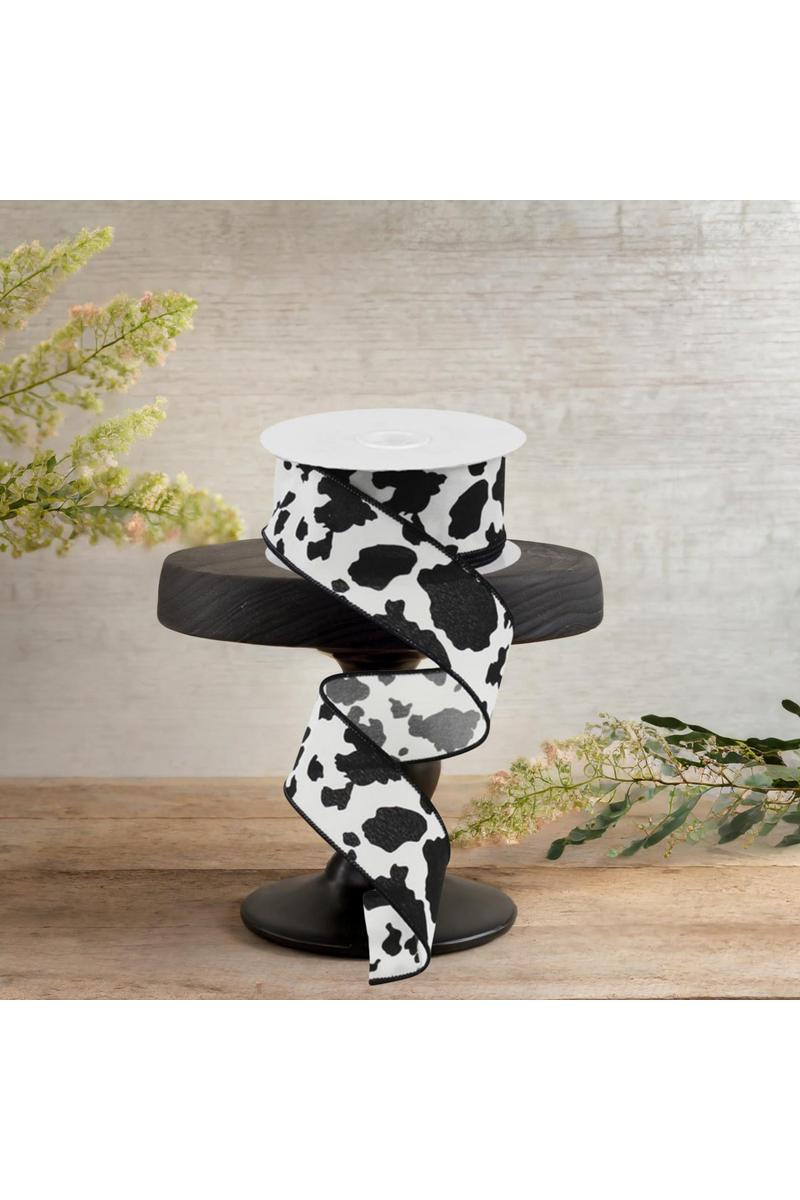 1.5&#x22; Cowhide Print Ribbon: Black &#x26; Ivory (10 Yards)