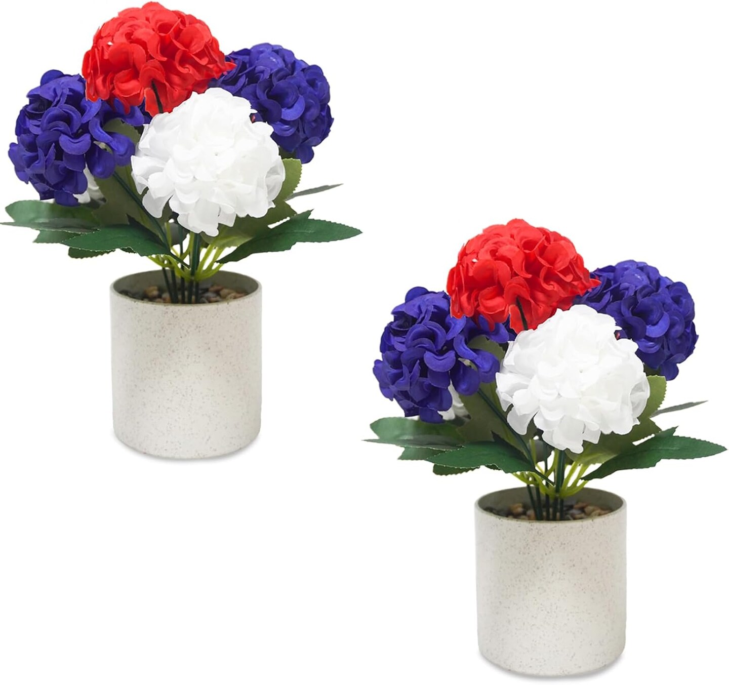 4th of July Decorations Small Fake Plants Patriotic Artificial Mums Mini Potted Plants Desk Plants for Office Table Home Shelf Kitchen Memorial Day Holiday Decor, Set of 2