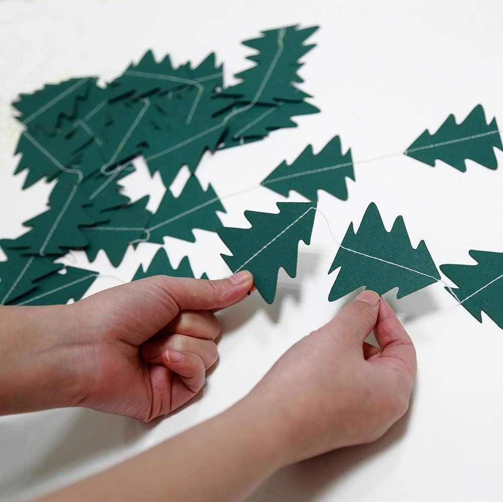 Christmas Tree Garland for Woodland Theme Decoration - Xmas Hanging Streamer Backdrop for Birthday, Baby Shower, New Year Party (Dark Green)