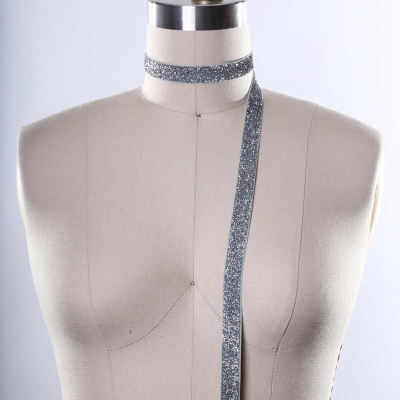 2 Yards Silver Glitter Elastic Trim 5/8&#x22; Stretchy Headband Elastic