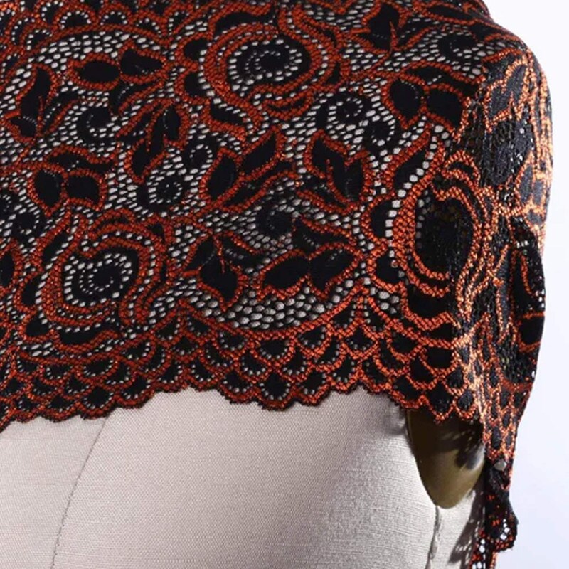 Orange and Black Rose Stretch Lace Trim 6" Wide Floral Elastic for Lingerie Costumes & Crafts