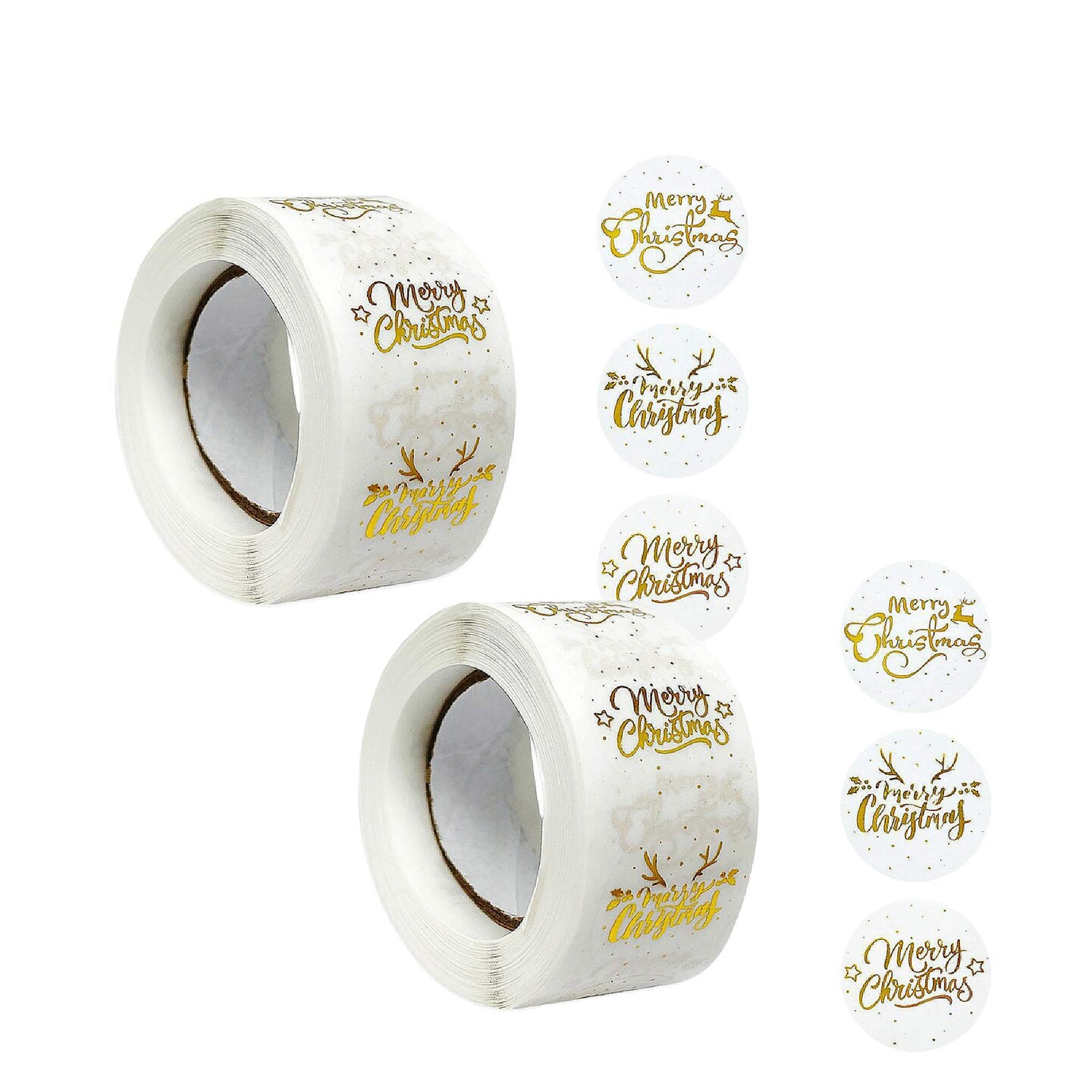 Wrapables Christmas Stickers Label Roll Holiday Stickers 500 Pc Gold Foil Merry Christmas