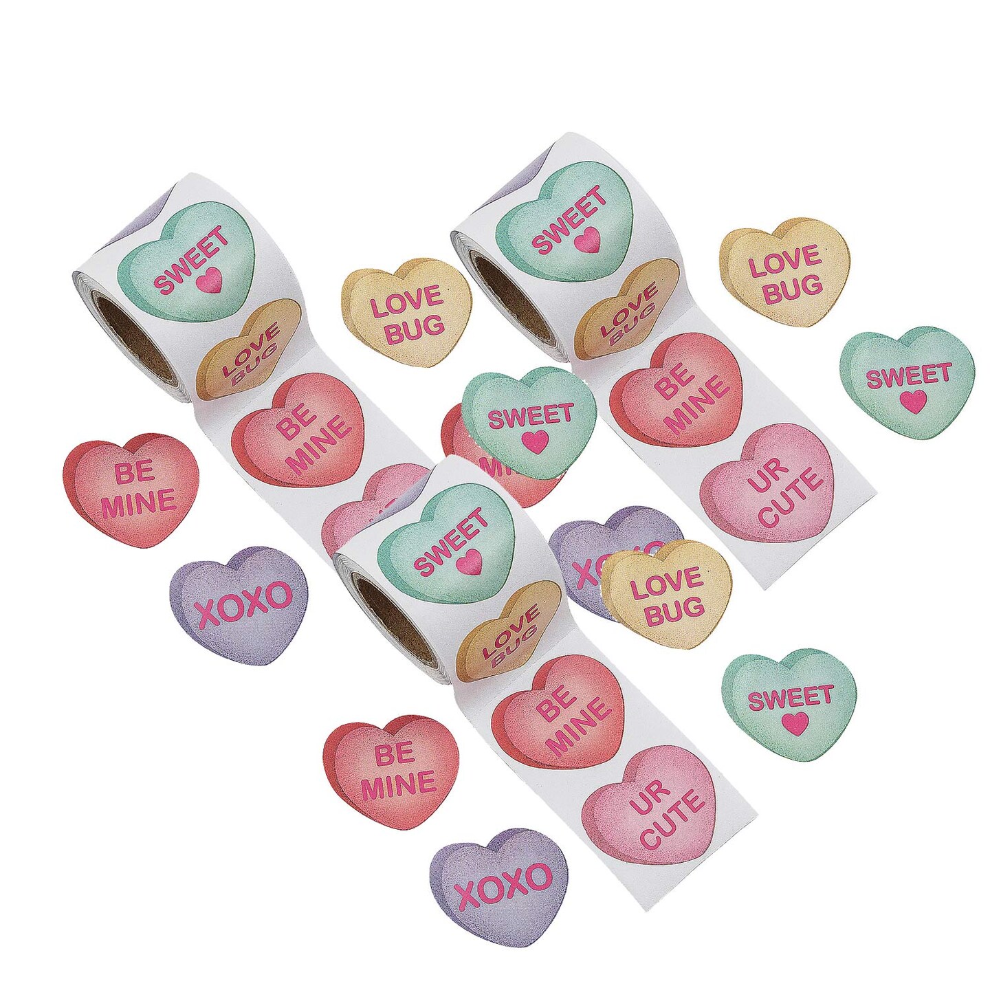 1 1/2" Valentine’s Day Conversation Heart Paper Sticker Roll 100 Pc