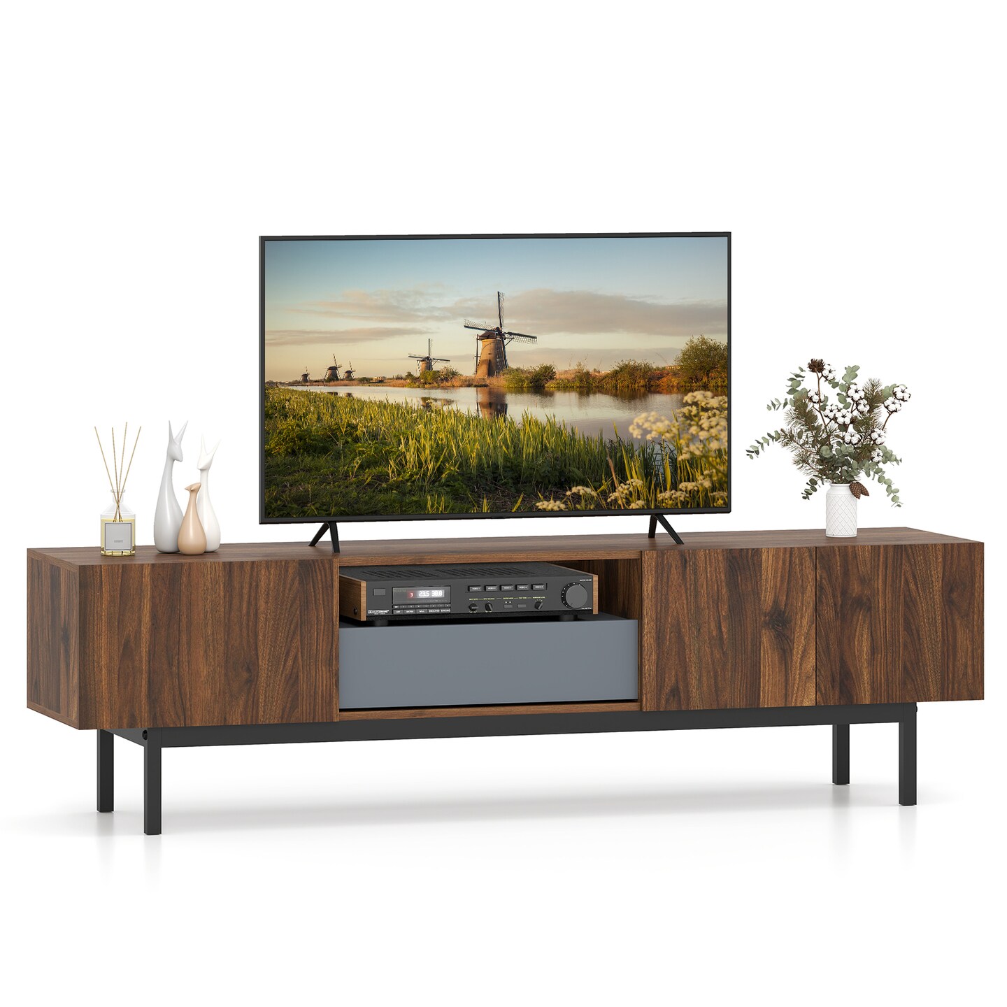 82-Inch TV Stand Mid-Century Modern Cabinet with Drawer for Living Room
