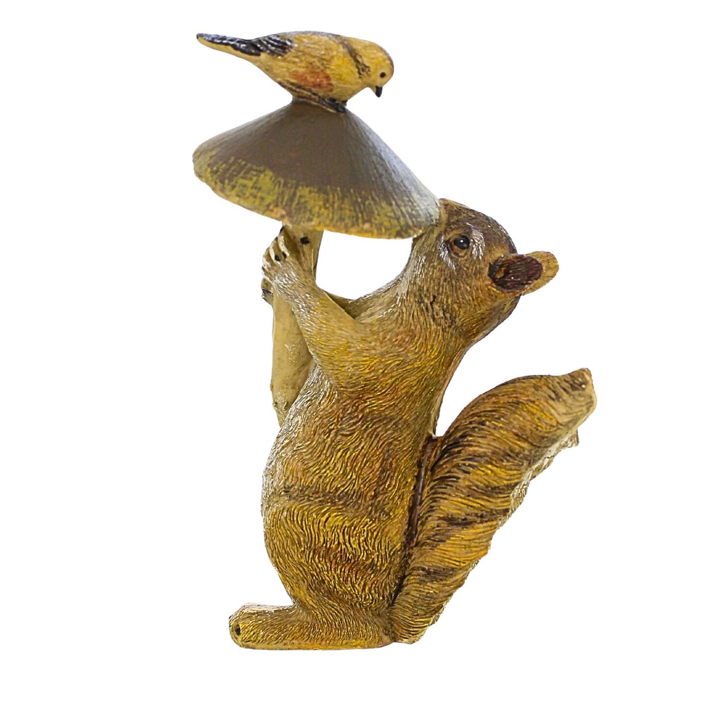 Roman 7.5 Inch Squirrel W/Mushroom & Bird Statue Summer Figurine , Lightweight Summer Decor Squirrel Garden