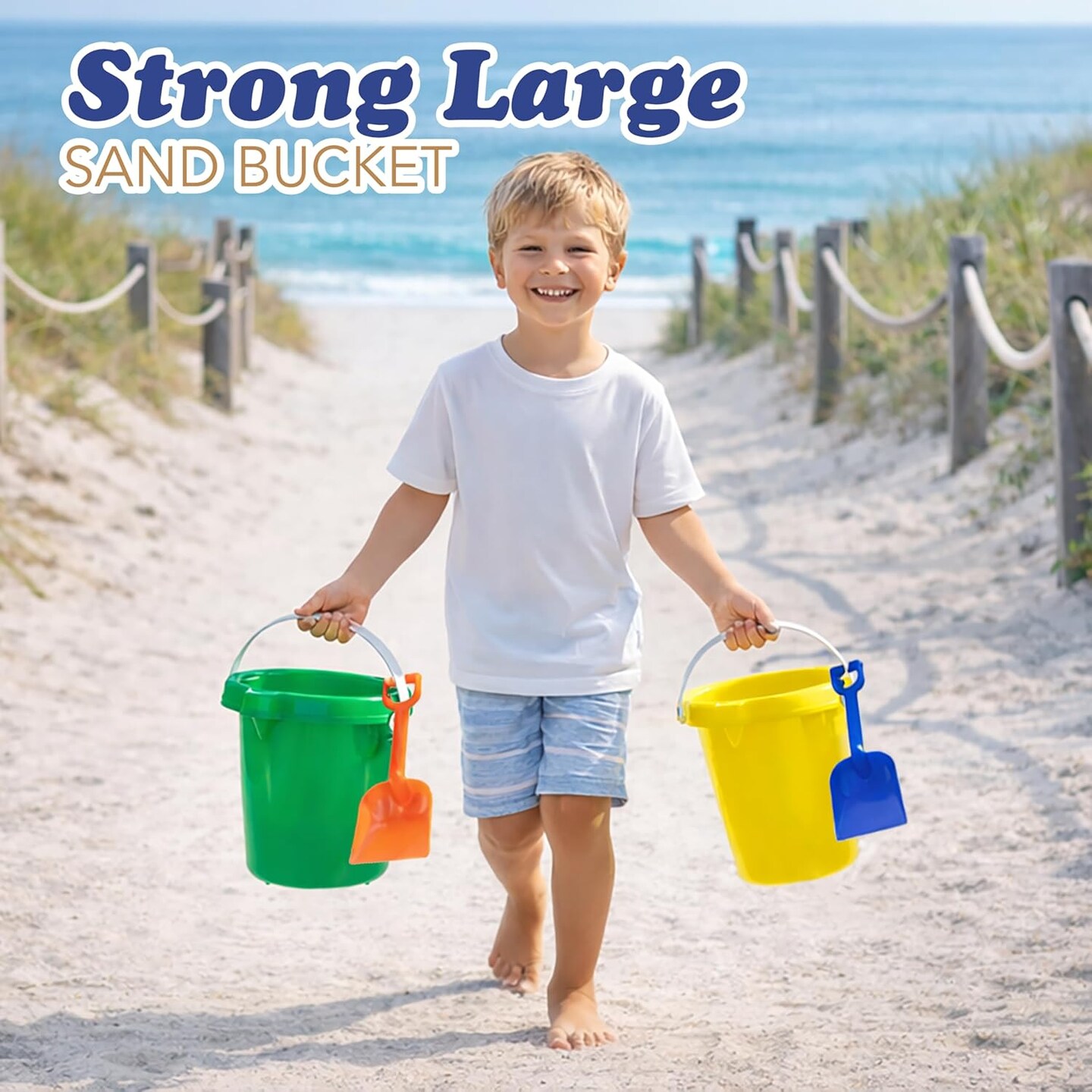 4E's Novelty 2 Pack Beach Buckets with Shovels – 7.5" Sand Buckets & Shovels for Sand & Outdoor Play
