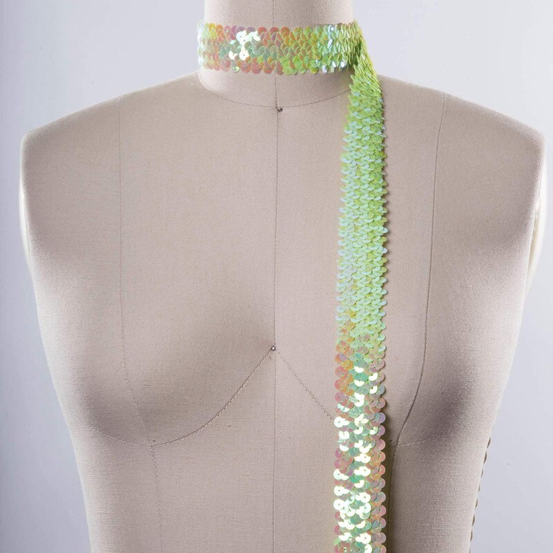 1 Yard Iridescent Lime Green Stretch Sequin Embellishment Trim