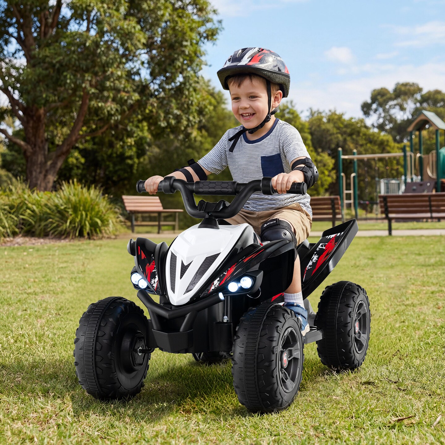 Kids 12V Ride-On ATV Quad 4-Wheeler with LED Lights, 7 mph Max Speed