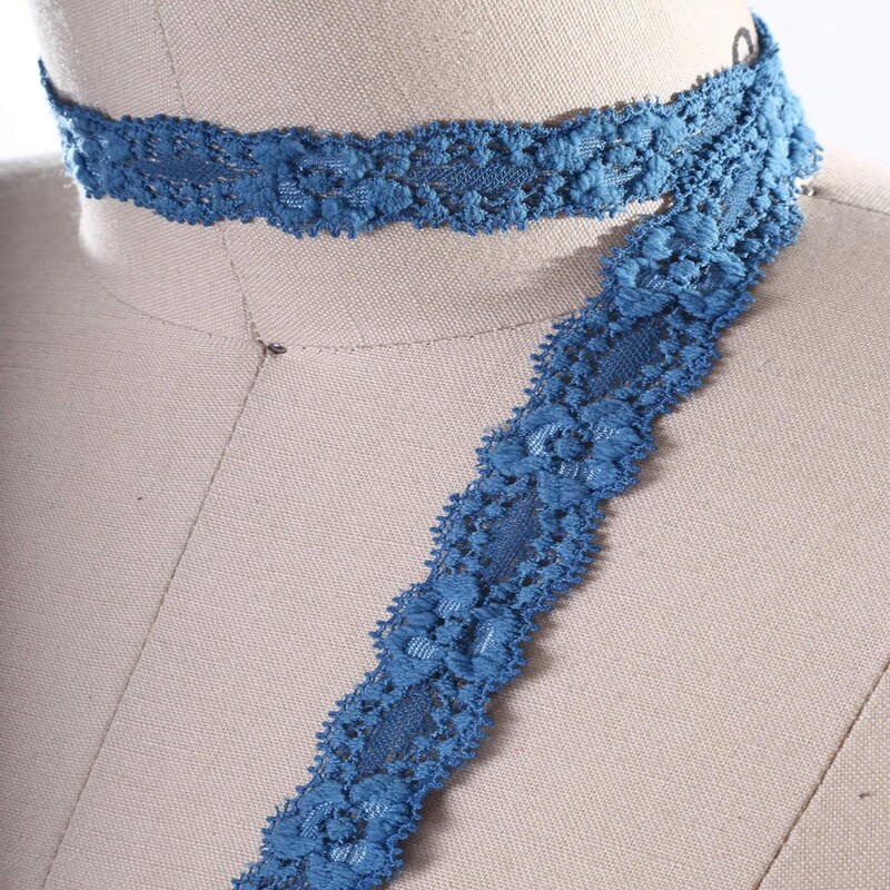 2 Yards Dark Teal Stretch Floral Lace Trim 7/8" Elastic Ribbon for Sewing Lingerie & Crafts