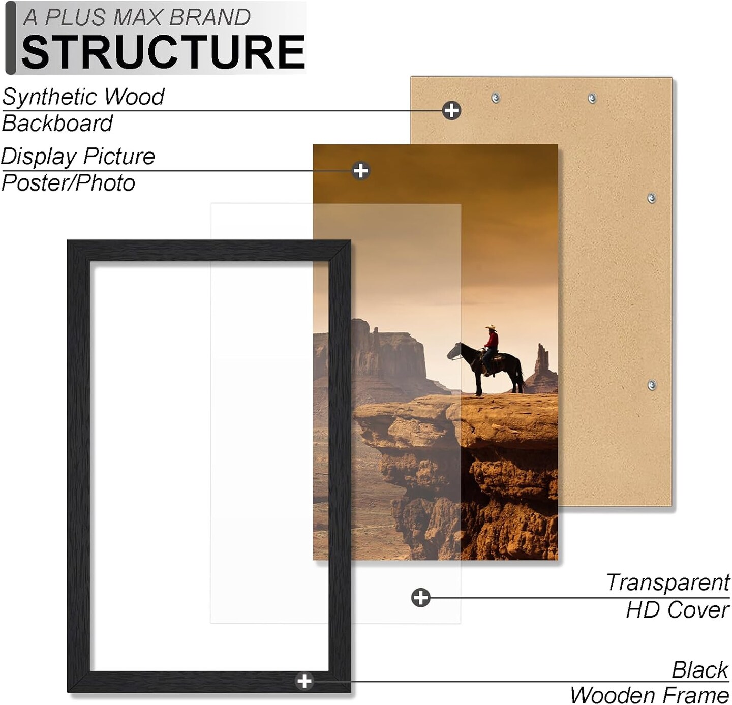 6x11 Picture Frame Set of 2, Black Engineered Wood Frame for 6 x 11 Inch Picture Poster Photo, Light Weight 6 by 11 Frame with Wood-grain for Wall - 2 Pack/Black/6&#x22;x11&#x22;