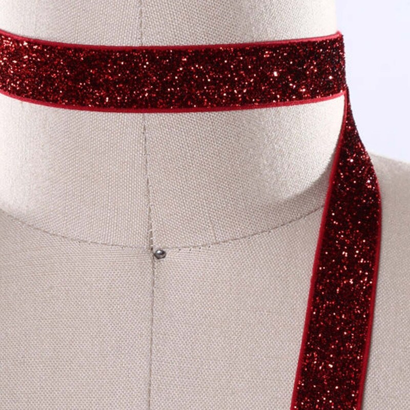 2 Yards Red Glitter Elastic Trim 5/8" Scarlet Stretch for Headbands & Masks