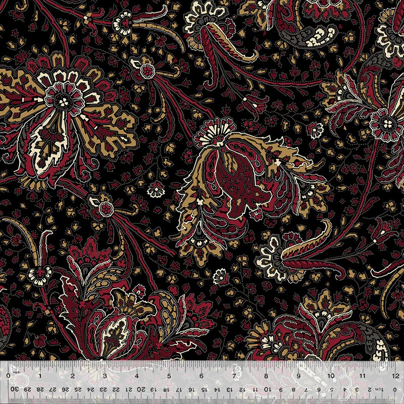 Fabric Windham Black Paisley Circa: Turkey Red by the Quarter Yard 54726-2