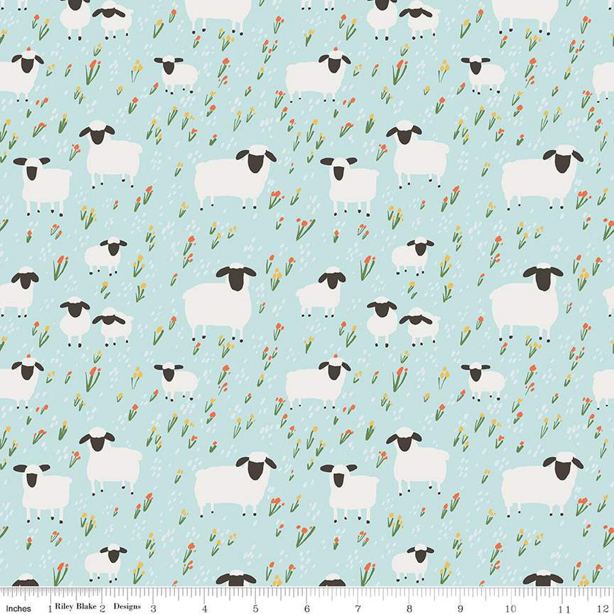 Fabric Riley Blake Blue Little Lambs Designer Flannel by the Quarter Yard F16027-BLUE