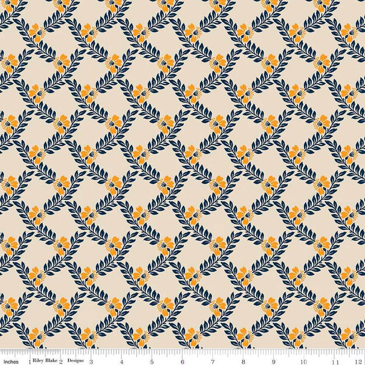 Fabric Riley Blake Cream Vines Cheddar at Twilight by the Quarter Yard C15161-CREAM