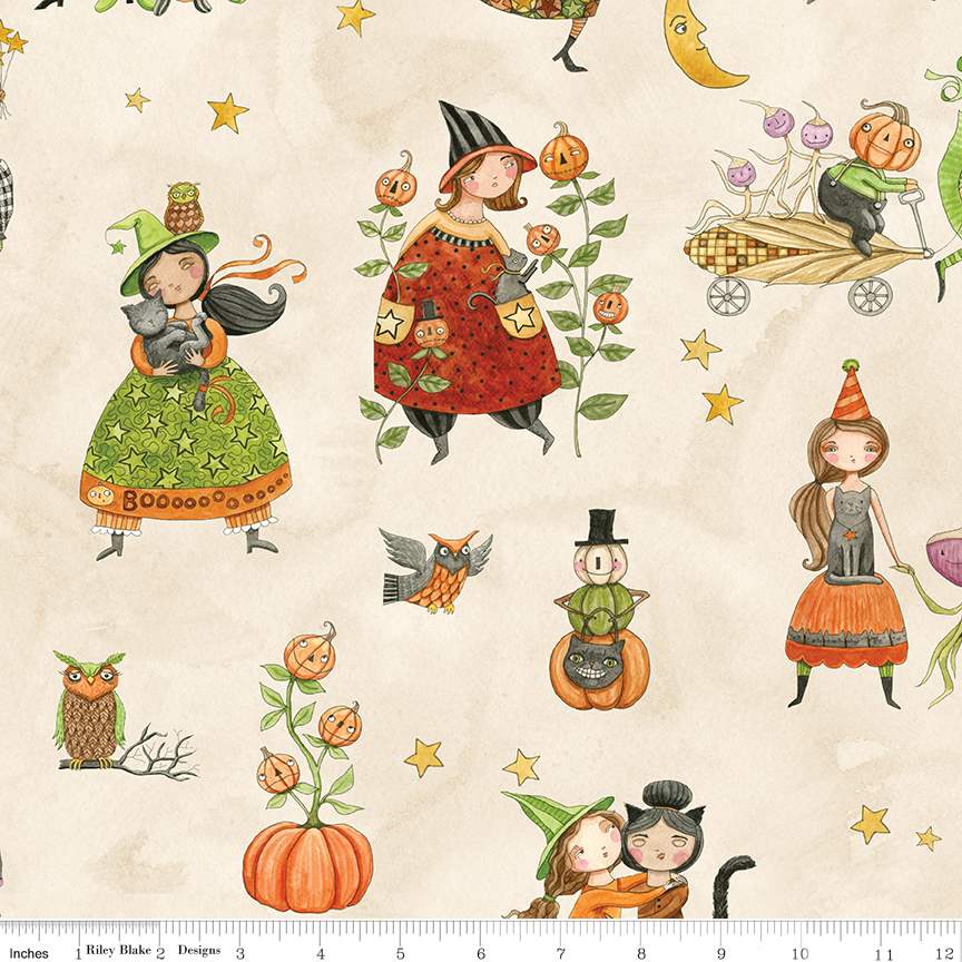 Fabric Riley Blake Cream Main Ghoul Friends by the Quarter Yard C16050-CREAM
