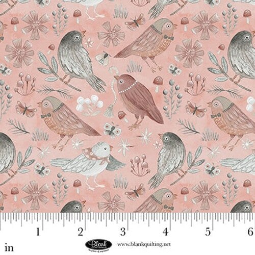 Fabric Blank Quilting Dusty Rose Birds Petal & Pewter by the Quarter Yard 4569-22
