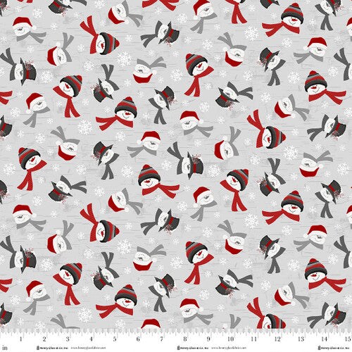 Fabric Henry Glass Light Gray Snowmen Heads Blizzard Fun by the Quarter Yard 2054-90