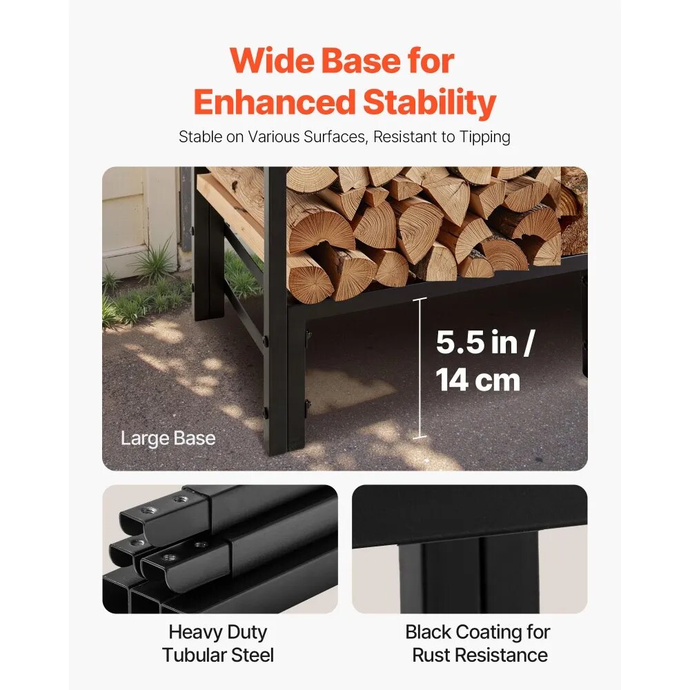 Firewood Storage Rack 4 Foot Outdoor Metal Holder with Waterproof Cover