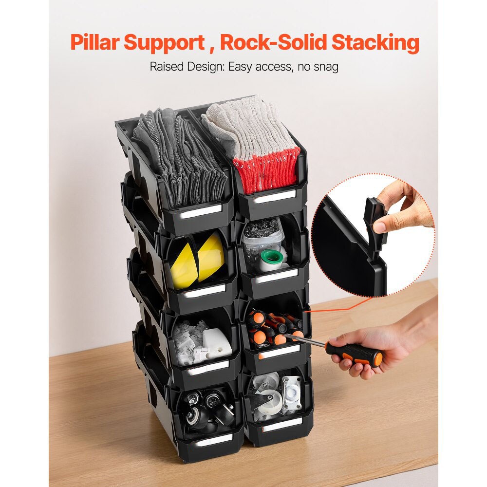 Stackable Plastic Storage Bins 14 Liter Durable Organizer with Front Access Label Stickers