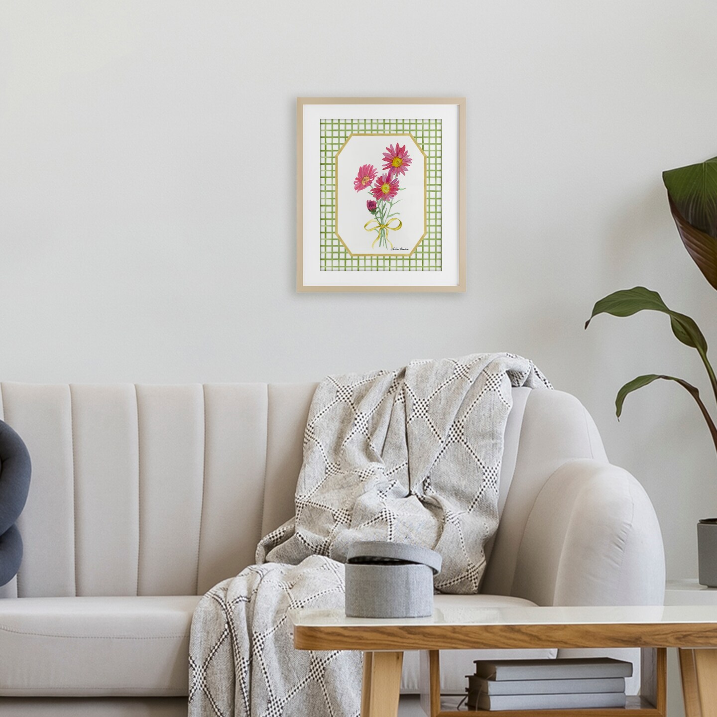 Stupell Industries Botanical Story on Gingham Framed Print Under Glass, design by Lee Ann Sanders