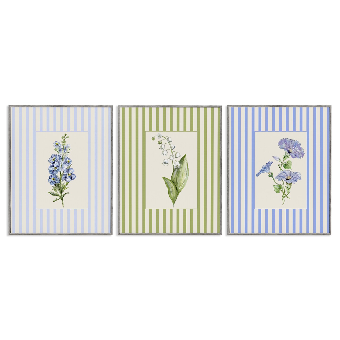 Stupell Industries Soft Stripe Cottage Blooms 3pc Framed Giclee Set, design by Lisa Wehmeyer