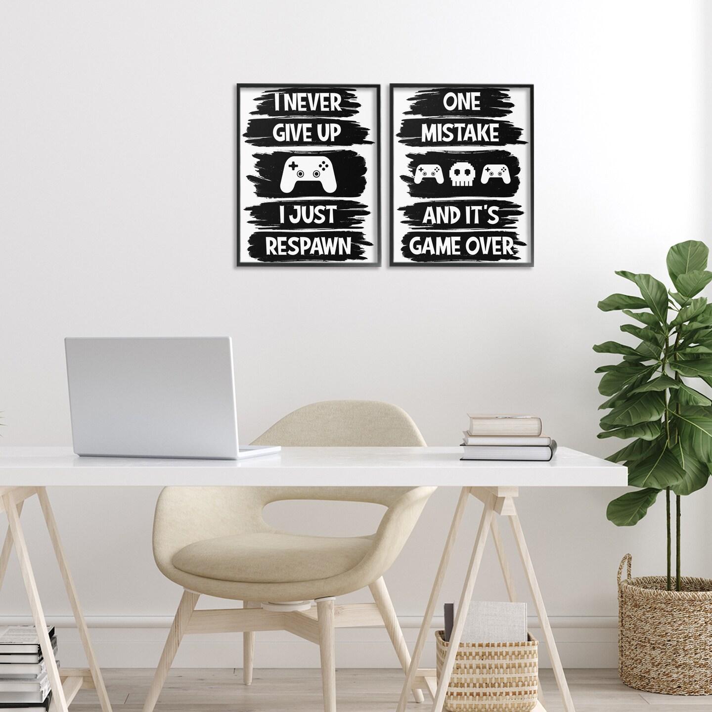 Stupell Industries Motivational Gamer Phrases 2pc Framed Giclee Set, design by Marcus Prime
