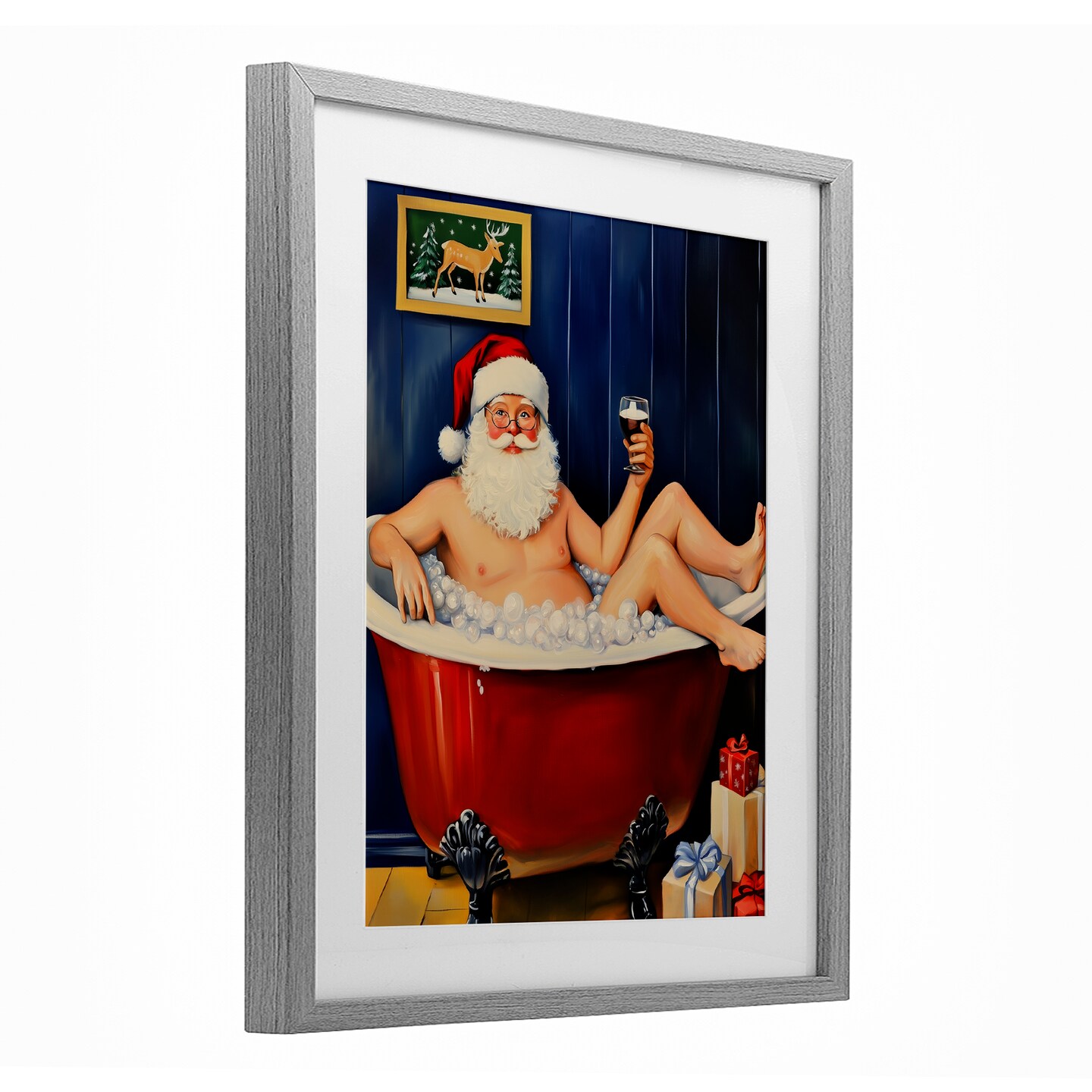 Stupell Industries Joyful Bathtub Santa Framed Print Under Glass, design by Arlington Prints