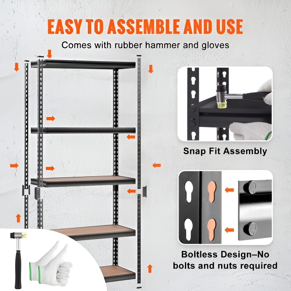 Black Carbon Steel Adjustable 5-Tier Garage Storage Rack with MDF Shelves