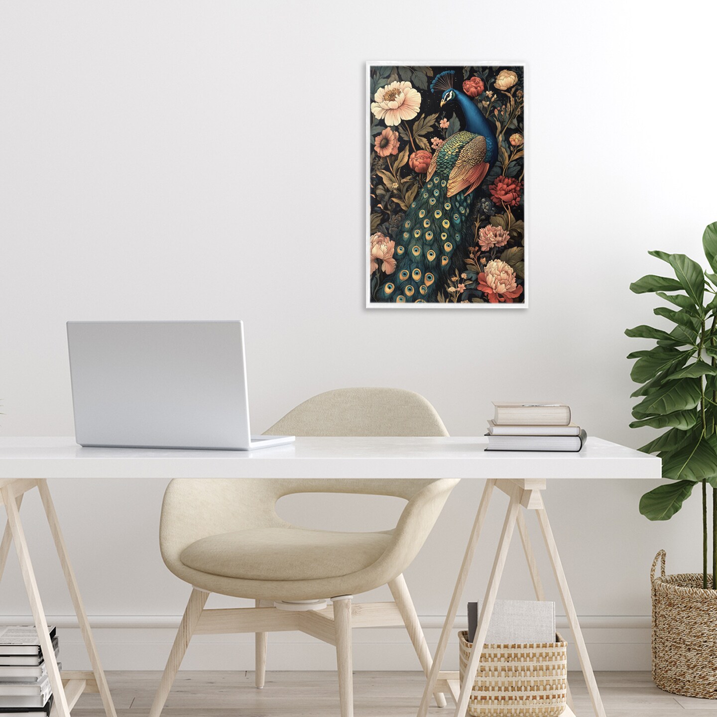 Stupell Industries Vintage Peacock in Florals Framed Giclee, design by Petal Prints Design