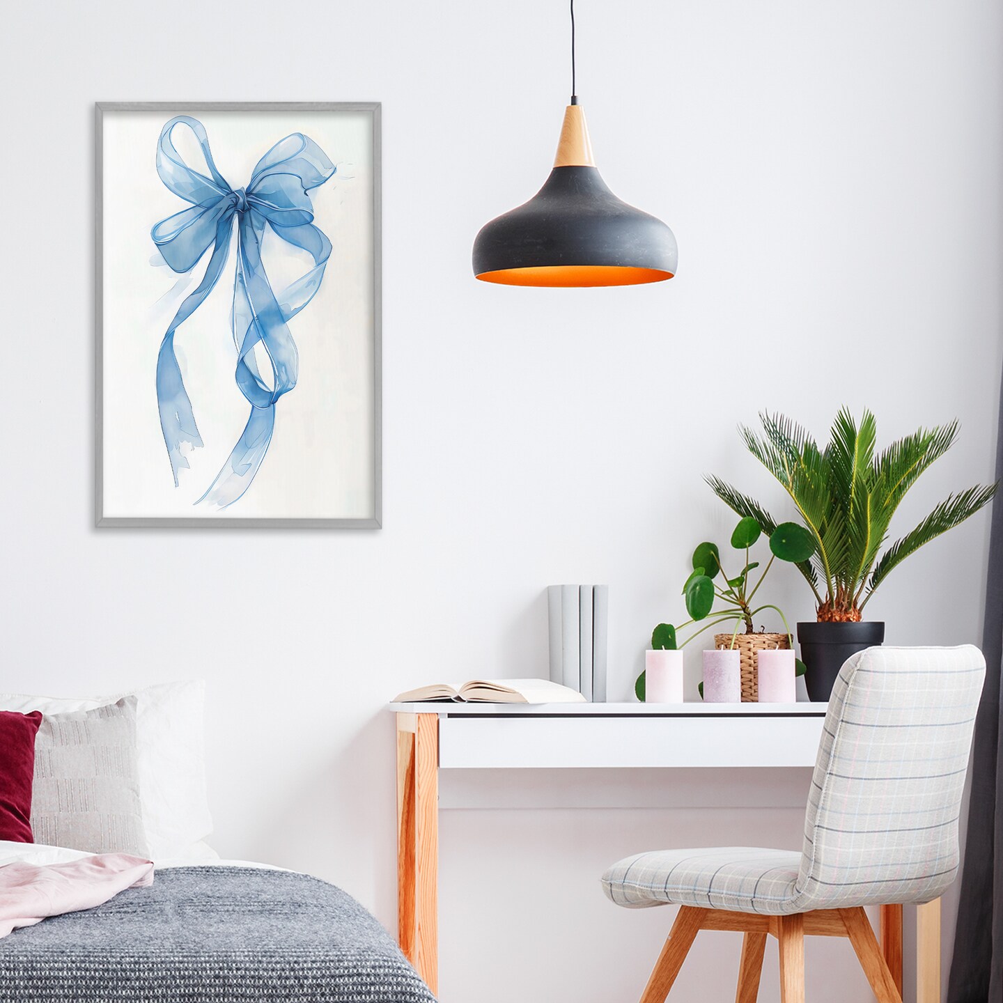 Stupell Industries Wispy Blue Bow Watercolor Framed Giclee, design by LSR Design Studio